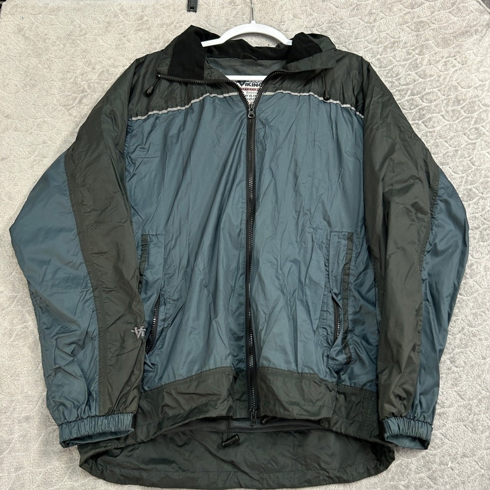Viking Windigo Packable Rain Jacket Mens Large Blue Black Hooded Windbreaker L
